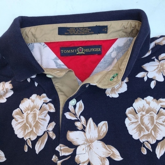 Tommy Hilfiger Blue Tropical Short Sleeve Polo L - Picture 10 of 16